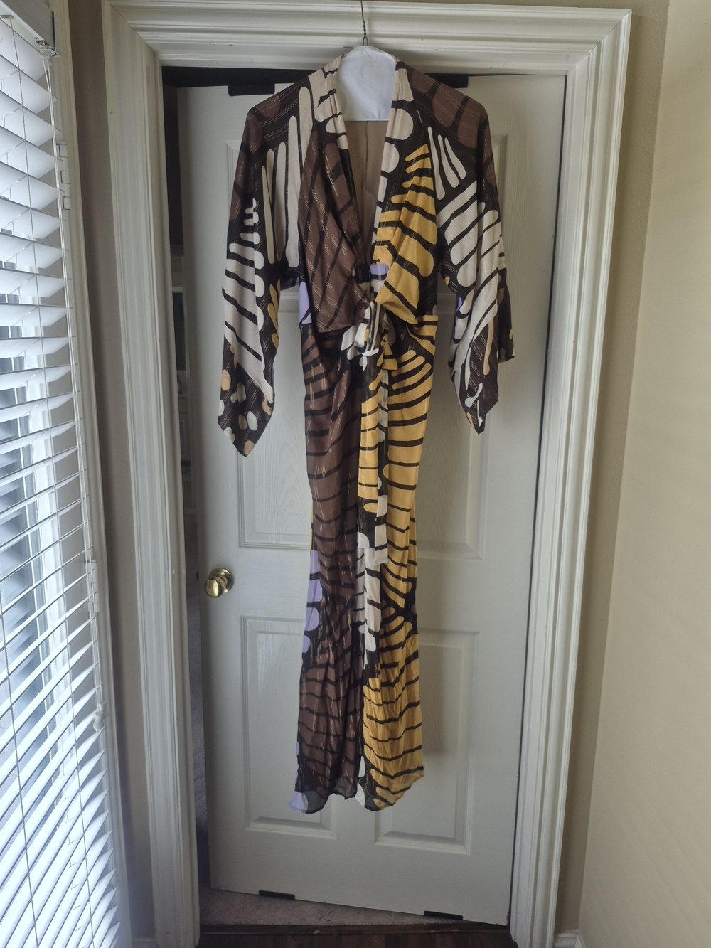 Issa London Brown, Cream & Yellow Abstract Maxi Dress